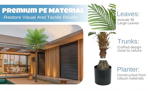 Roselywed Artificial Phoenix Palm Tree 10FT with 18 Leaves & 3 Coconut Fruit & Real Bark Tropical Areca Sago Palm Tall Large Faux Plant 118 Inch Black Pot for Indoor Outdoor Home Poolside Mall Decor - size: 10ft