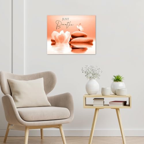 LB Zen Wall Art for Bathroom White Floral Bloom in Water Abstract Canvas Wall Art Wall Paintings Home Decor Orange Butterfly Wall Pictures for Living Room Bedroom Office Ready To Hang,10x8 Inch - color: Orange, size: 8"L x 10"W