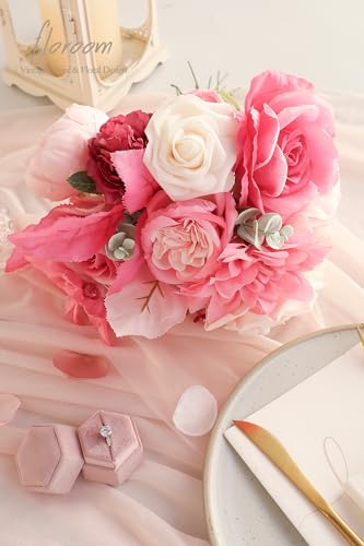 Floroom Hot Pink Blush Artificial Flowers Fake Roses Peonies Dahlias and Greenery Combo Box Set for DIY Wedding Bouquets Bridal Shower Centerpieces Floral Arrangements Party Tables Home Decorations - color: Vibrant Blossom Fuchsia