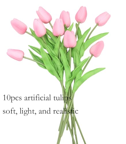 Artificial Flowers 10 Heads Mini Real Touch Artificial Tulip for Home Wedding Party Centerpiece Decoration (Old Pink) - color: Old Pink