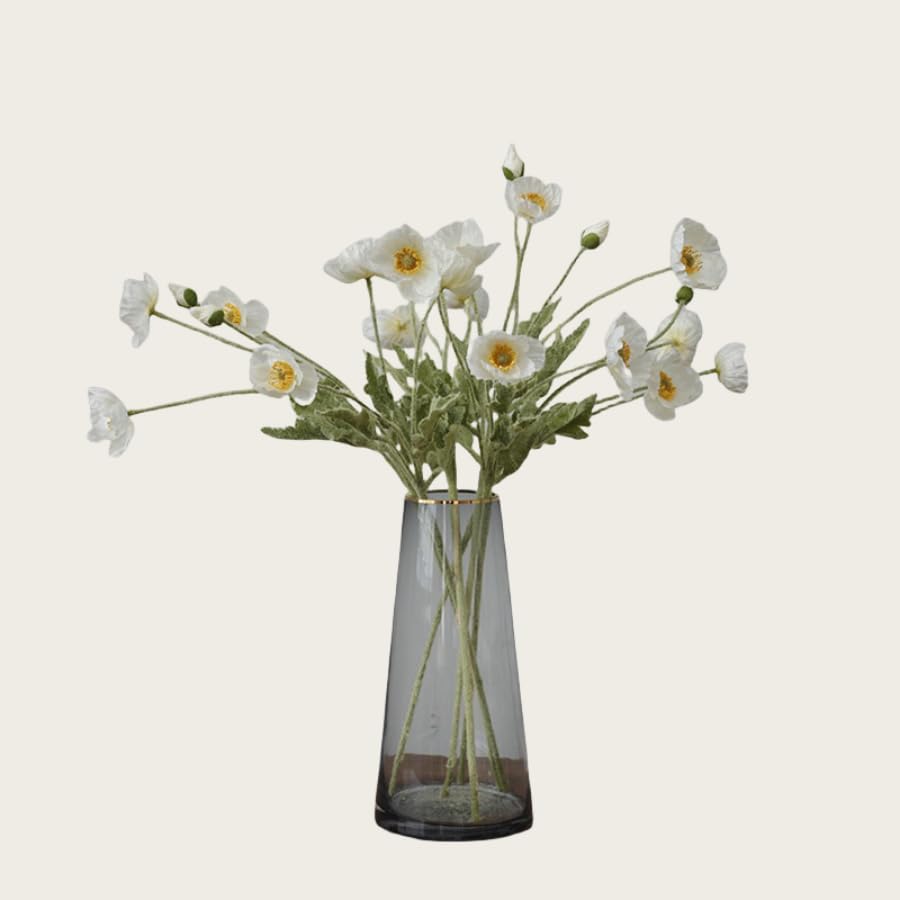 Poppy Flowers Artificial， Poppy Silk Flowers with Stems，Ranunculus Artificial Flowers，Faux Flower Stems for Wedding,Party, Outdoor Indoor Decor Flower Arrangements for Table (3, White) - color: White