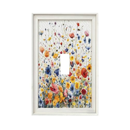 Decorative Art Light Switch Covers Watercolor Wildflower Bouquet Single Toggle Wall Plate Decorative Switchcover Electrical Switchplate for Home Decor - color: Watercolor Wildflower Bouquet, size: 1-Gang Toggle / 5 x 3 IN