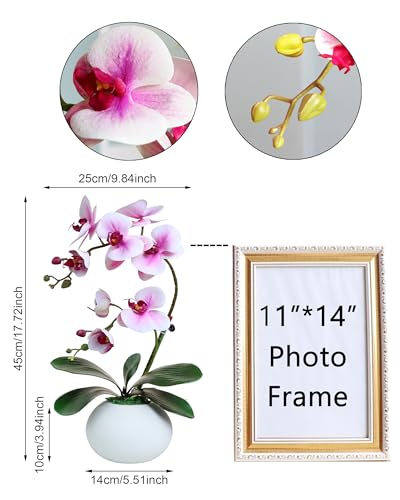 Forlaoers 17" Tall Purple Phalaenopsis Orchid Artificial Flowers Included Vase Faux Plant Potted for Indoor Home Decor Office Bathroom Wedding Decoration Table Centerpiece Arrangements Ornaments - color: A3:purple Orchid With Vase