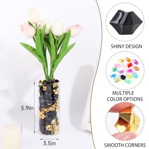 150 Pcs Fake Ice,17 * 23mm,Black Series Acrylic Gems Vase Filler,Plastic Diamonds for Table Decoration DIY Craft Aquarium Display Party Centerpieces. - color: Black Series, size: 17MMx23MM
