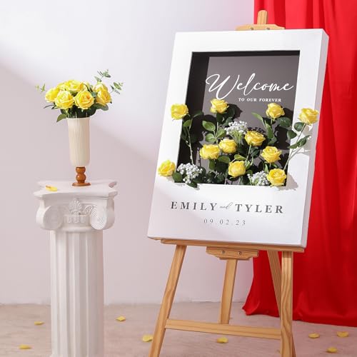 Hawesome 12PCS Artificial Flowers Fake Roses, Realistic Velvet Long Stem Red Roses Bouquet for Wedding Centerpiece Home Decor Party & Valentines (Yellow) - color: Yellow