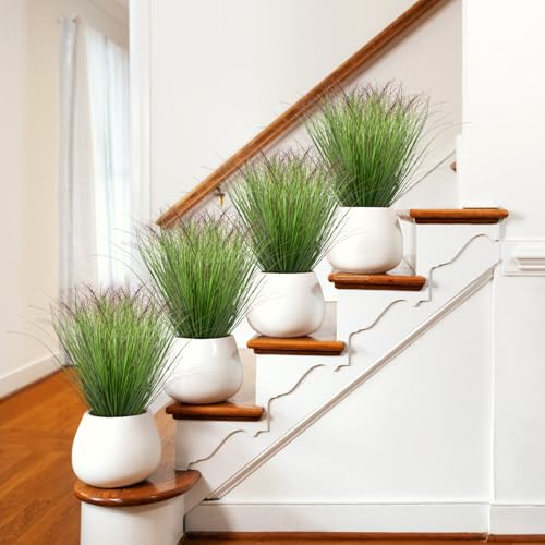 36Pcs Artificial Grass Plants Outdoor Faux Shrubs Wheat Grass Green Onion Grass Artificial Greenery Tall Stems for Indoor Outdoor Office Home Decor（Green Red Tail） - color: Green Red Tail, size: 36Pcs