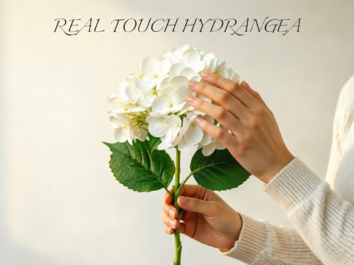 4 Pcs Faux Hydrangeas Real Touch Hydrangea Artificial Flowers Latex Large Fake Flower Long Stems for Wedding Home Party Table Centerpieces Decor (White) - color: White