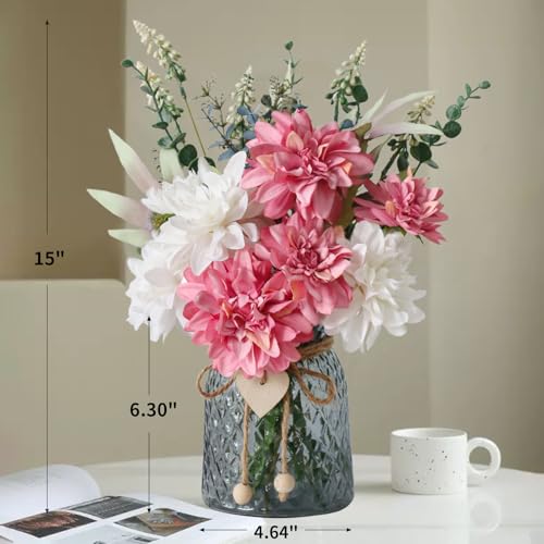 Leftover Faux Flowers in Vase,Artificial Flowers in Vase,Table Centerpieces for Dining Room,Flower Centerpieces for Tables,Fake Flowers,Kitchen Decor,Coffee Table Decor - color: Pink