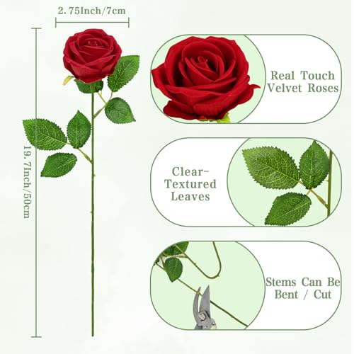 Waipfaru 200 Pcs Red Roses, Fake Roses Artificial Velet Flowers for Valentines Mothers Day Wedding Centerpieces Decor (Red) - color: Red, size: 200 Pcs