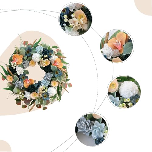 22 Inch Spring/Summer Floral Wreaths for Front Door,Artificial Valentines Day Wreath with Roses Dahlias Gardenias phalaenopsis for Home Wall Window Wedding Party Festival Decor - color: Wreath