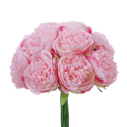 10PCS Deep Pink Realistic Silk Peonies Bouquet, Waterproof & UV Resistant Faux Peony Flowers, All-Weather Artificial Stems for Outdoor, Grave, Wedding Centerpiece & Home Decor - color: Deep Pink