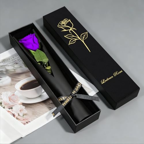 Purple Single Forever Roses Luxury Gift for Women/Men, Fresh Flowers Bouquet for Girlfriend, Wife, Mom, Anniversary, Valentine's Day, Wedding, Graduation, Christmas, Birthday, Unique Presents for Her - color: Purple