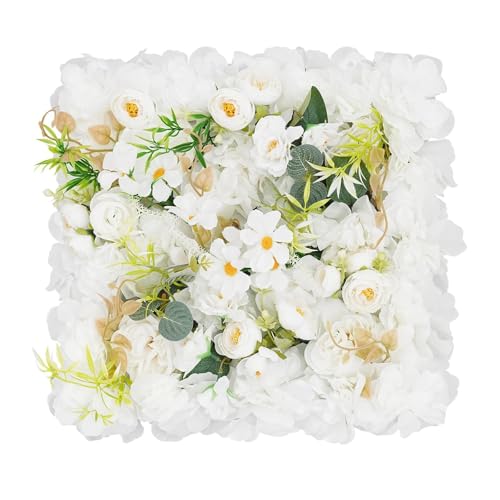 Flower Wall Backdrop, 14x14 Inch Artificial Flower Wall Panels, Peony Dahlia Wall Flowers Wall Decor for Photo Background Home Party Wedding Backdrop Decoration (White) - color: White