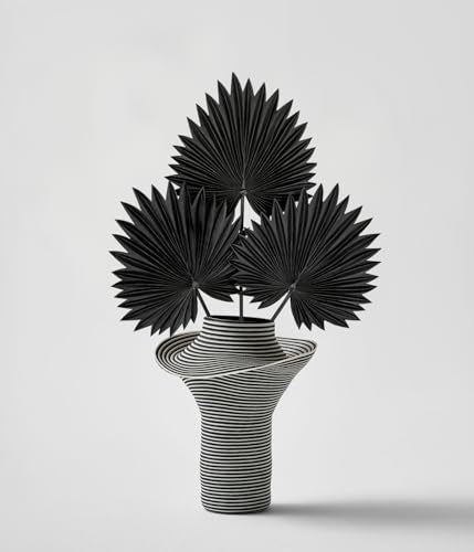 DILATATA 3PCS Large Black PU Foam Artificial Palm Leaves – Faux Tropical Palm Fronds for DIY Wedding Bouquets, Centerpieces, Bridal Shower, Party & Home Decor Arrangements - color: Black-l