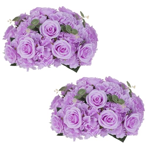 NUPTIO Flower Balls Flowers for Centerpieces: 2 Pcs 15.7 inch Diam Light Purple Artificial Rose Fake Flower Ball Arrangement Bouquet Wedding Centerpieces for Tables Wedding Centerpiece Decorations - color: Light Purple, size: 15.7" Diam - 2 PCS