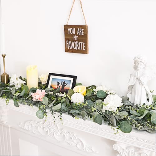 CEWOR 8pcs 5.8ft Artificial Eucalyptus Garland Fake Silver Dollar Eucalyptus Greenery Garland Vines for Mantle Table Runner Centerpiece Home Party Decor