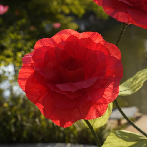 Giant Roses Artificial Flowers for Decoration with Stand,Oversized Handmade Paper Rose Decoration for Wedding,Party,Window Display,Photography Prop,Valentine’s Day & Event Decor(red) - color: Red