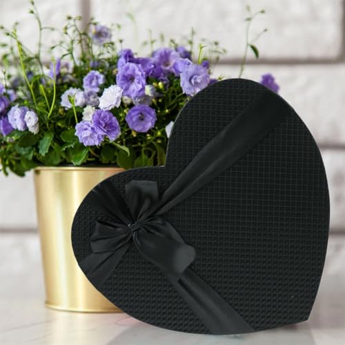 Cabilock Large Black Heart Shaped Box with Lid Luxury Flower Boxes for Arrangements Empty Heart Present Box for Proposals, Weddings Valentine's Day & Mother's Day 10.6" Premium Cardboard Presenta