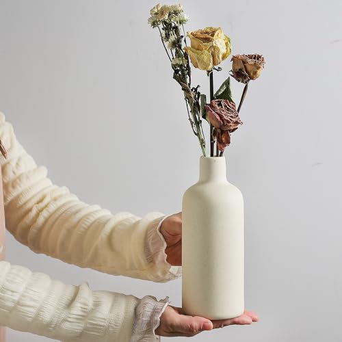 CEMABT Beige Ceramic Vase Set - 4 Small Unique Flower Vases for Centerpieces, Decorative Modern Vases for Home Decor - color: 4set-beige