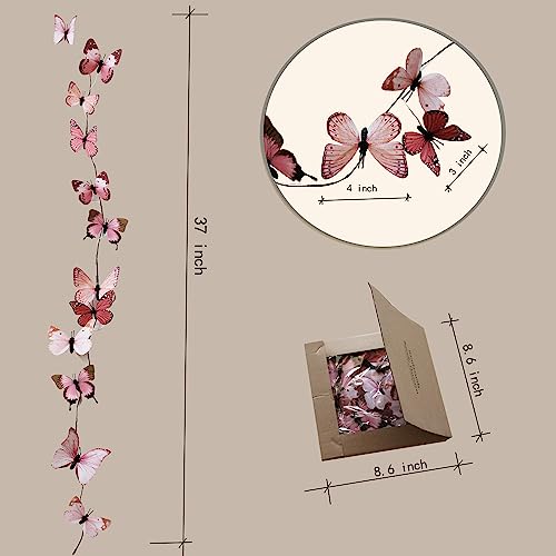 Artificial Butterfly Garland, Fake Butterfly Decorative Vines, DIY 3D Unique Butterfly Hanging Decor for Home Wall Easter Spring Flowers Party Wedding Arch Shopping (Light Pink) - color: Light Pink