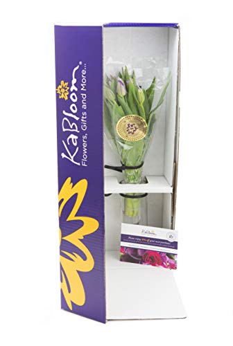 KaBloom PRIME NEXT DAY DELIVERY - Bouquet of 10 Fresh Purple Tulips with Vase .Gift for Birthday, Sympathy, Anniversary, Get Well, Thank You, Valentine, Mother’s Day Fresh Flowers - color: Purple, size: 10, style: With Vase