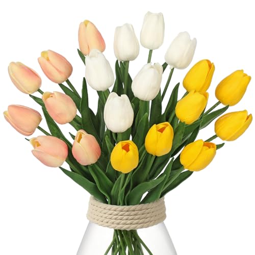 20 Pcs Artificial Tulips Flowers Mixcolor Real Touch Fake Tulips Fake Flowers for Mother's Day 13.5" Faux Tulips Faux Flowers Bulk Artificial Tulips Flowers for Vase Centerpieces Home Wedding Bouquet - color: Mixcolor Style3 #20
