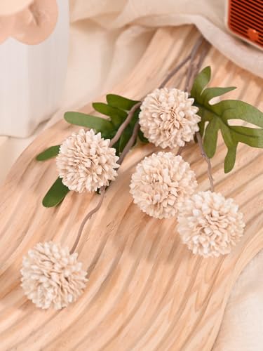 Waipfaru 10pcs Fake Silk Pompon Mum Artificial Flowers, Bulk Faux Mini Chrysanthemums, for Centerpieces Wedding Fillers Champagne Arrangements Boho Decor, No vase, Beige - color: Beige