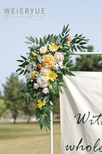Artificial Wedding Arch Flowers Kit(Pack of 2) for Wedding Arch, Bridal Shower, Ceremony and Reception Backdrop Decoration (Gentle Creamy Yellow) - color: Gentle Creamy Yellow