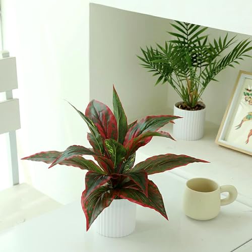 Artificial Magnolia Plants Decoration, Fake Agave Plastic Grass Faux Greenery Soft Plant UV Resistant Shrubs for Indoor Outdoor Home Kitchen Garden Porch Christmas Wedding Table DIY Décor Red 2 Pack - color: Magnolia Leaves Stem/ Red/ 2 Pcs