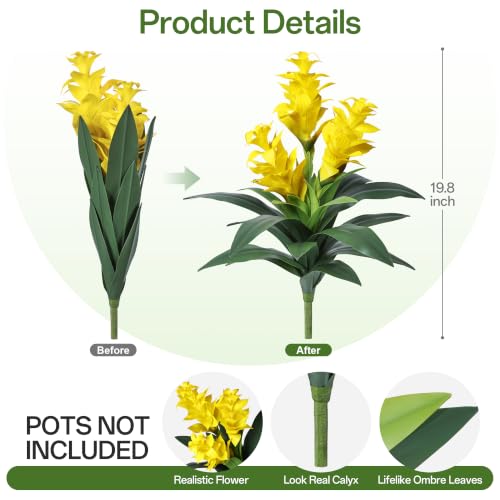 Ivydale Artificial Flowers for Outdoors, 2 Pcs 20.47" 3-Head Bromeliad Fake Plants UV Resistant Artificial Plants Outdoor Tropical Flowers for Planters Outside Porch Patio Yard Garden Indoor Decor - color: 3-head-yellow