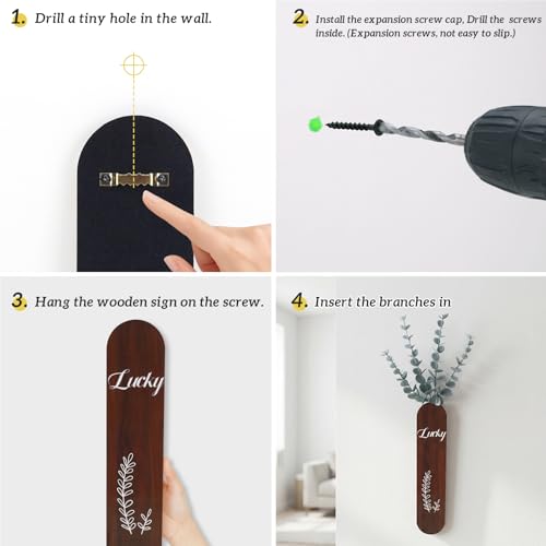Woration 1PC Hanging Wooden Artificial Eucalyptus Leaves Stem Wall Decoration Brown Wood Vase Planter with Fake Greenery Branches for Home Office Wedding Christmas Decor | Wood Vase Planter, Fake Greenery Branches, Home Office Wedding Christmas Decor, 1PC