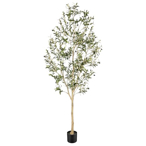 Realead Faux Olive Tree 7ft - Realistic Olive Trees Artificial Indoor with Natural Trunk and Realistic Leaves- Tall 7 Feet Fake Olive Tree for Home Office Décor - size: 7ft