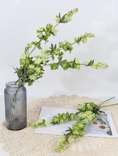 IPOPU Sage Green Delphinium Artificial Flowers 5PCS Silk Larkspur Realistic Faux Snapdragon for Vase, Wedding Centerpieces, Home Table Party Decor - color: 5pcs-green