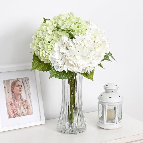 MARTINE MALL 4Pcs 21in Hydrangea Artificial Flowers, Latex Real Touch Hydrangeas Lifelike Large Hydrangea Flowers for Home Decor Party Arrangements Wedding Bouquets Centerpieces (2White&2Light Green) - color: White&light Green, size: 4Pcs