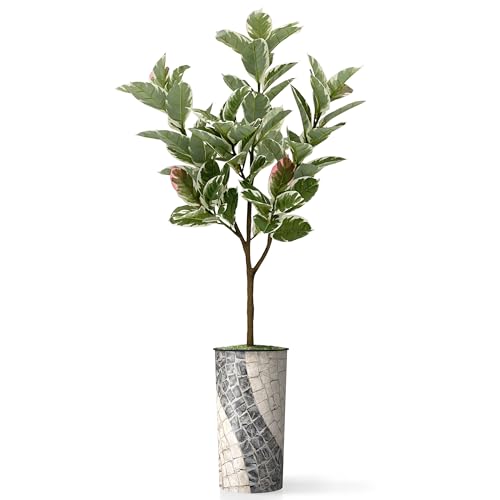 Artificial Tree in Geometric Pattern Planter, Fake Rubber Silk TRE for Indoor and Outdoor Home Decoration - 70" Overall Tall (Plant Pot Plus Tree) - style: Rubber