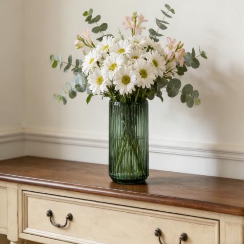 TIMEFOTO Flower Vase 7.5 inch Green Thickened Glass Vase for Bookshelf,Dinner Table,Indoor Office Desktop,Meeting Room,Bathroom,Countertop,Home Christmas Day Decoration - color: Glass Green, size: 7.5 inch