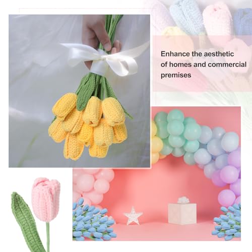 MECCANIXITY Tulip Crochet Flowers, Artificial Knitted Tulip Flower Completed Handmade Tulips Bouquet for Gift Home Birthday Wedding Decoration, Yellow Pack of 10 - color: Yellow