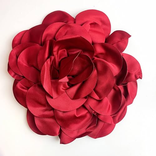 Heyiwell Large Satin Fabric flower for Brooch Pin Wedding Party Dance Dress Suit Clothes Head Hair Accessories DIY Decor 9.45"Inch - color: Wine Red