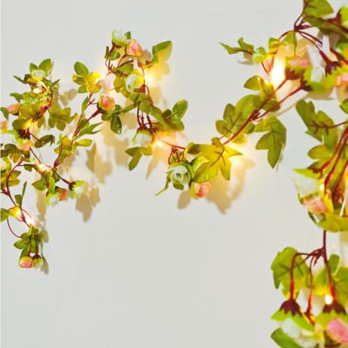 Fantasee Artificial Rose Vine Garland Lights 20 LED 45 Flowers USB Operated Flower Garland Fairy Lights for Wedding Valentine's Day Home Garden Arch Party Birthday Decor (Champagne, 6FT) - color: Champagne