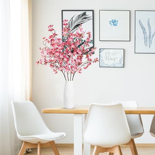 Sggvecsy Artificial Cherry Blossom Flowers 4 Pcs Faux Cherry Blossom Stems Faux Silk Cherry Blossom Branches 41’’ Fake Flowers Long Stems for Vase Arrangements Home Wedding Table Decor (Rose red) - color: New Rose Red