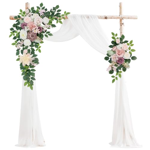Arch Flowers with Drapes Kit (Pack of 3) for Wedding Ceremony Arbor and Reception Backdrop Decoration Wedding Welcome Signs Floral Birthday Party Decoration - color: Pink