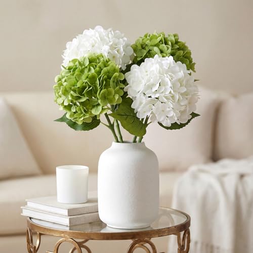 XunYee 4 Pcs Hydrangea Artificial Flowers 20 Inch White and Green Faux Hydrangea Flowers with Long Stem Realistic Fake Hydrangeas Arrangements Wedding Bouquet Table Centerpieces Home Indoor Decor - color: White, Green