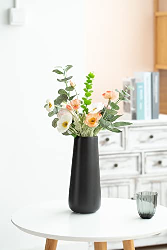 11 Inch Tall Matt Black Ceramic Vase for Flowers & Pampas Grass, Classic Rustic Style Decorative Vases for Home Decor Table Centerpieces - color: Matt Black