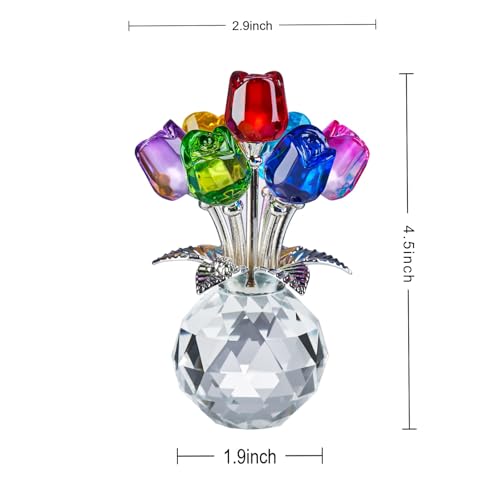 Crystal Flower Rose Glass Flowers Decoration Birthday Gifts for Women Girl Wife Girlfriend Ornament Bouquet for Wedding Anniversary Mom from Daughter Son (Multicolor Rose 02) - color: Multicolor