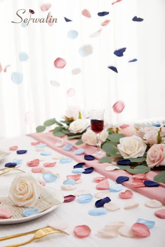 Serwalin 500pcs Silk Rose Petals Artificial Flower Pink Navy Blue for Weddings Proposal Fake Petals for Flower Girl Basket Bridal Shower (4 Color Mixes) - color: Blue Pink, size: 500pcs