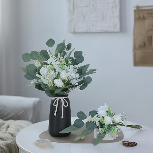 VIERENA Artificial Greenery Stems Box Set(Pack of 75pcs) with 8 Kinds of Faux Plants and Fake Flowers for DIY Wedding Bouquet Table Centerpieces and Floral Arrangement (White&Green) - color: White&green