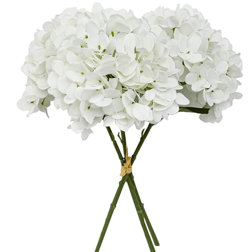 Mandy's 3 Stems Artificial Cream Hydrangea Flowers | 13.7 Inch Realistic Silk Bouquet for Centerpieces Easter , Wedding & Home Decor - color: Cream