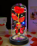 Mothers Day Rose Flower Gifts for Mom, Birthday Gifts for Women, Galaxy Crystal Light Up Rose Flowers in A Glass Dome, Mother Day Presents Wife Grandma Sister Her Mom from Daughter Butterfly Red - color: A-red