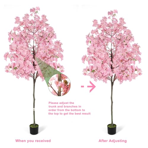 6Ft Tall Cherry Blossom Artificial Tree, Fake Tree Faux Silk Plant with Plastic Nursery Pot,Artificial Plants for Home Office Indoor Decor(Pink) - size: 6Ft