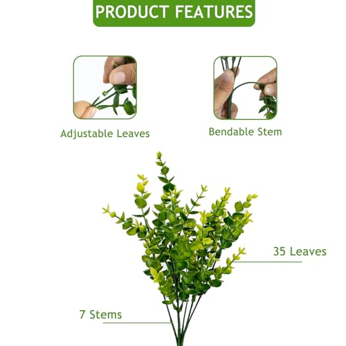 Artificial Flowers for Outdoors, 12 Bundles UV Resistant Realistic Fake Flowers for Outside Porch Patio Planter, Not-Fading Plastic Fake Plants for Home Garden Porch Decoration,Green - color: Green